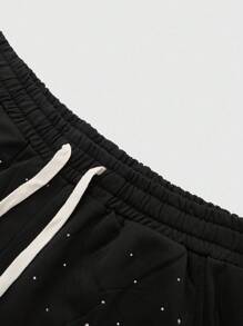 ROMWE MEN Street Life Streetwear Style Rhinestone English Text Straight Leg Sweatpants