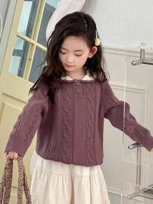 DAZY Suéter de niña con cuello de bloques de color, otoño/invierno - Morado - Ver 3