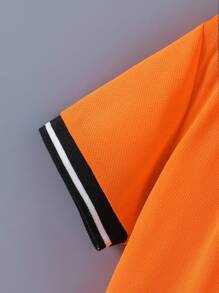 SHEIN 2pcs Tween Boy Summer Casual Contrast Stripe & Letter Print T-Shirt And Shorts Set