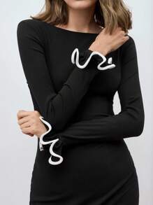 Maija 女士圆领荷叶边修身优雅迷你连衣裙节日