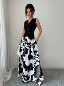 Elenzga Top Casual Chique + Saia Elegante e Fluida para Férias (Corte Aleatório)