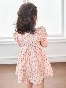 Vestido de manga corta con estampado de Peter Pan Collar Ditsy para niña bebé - Rosa - Ver 2