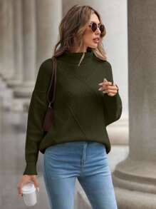 EURMUSE Women's Casual Solid Color Turtleneck Sweater, Autumn/Winter,Jumper,Cream Jumper,Jumpers,Black Jumper,Womens Jumper,White Jumper,Women's Jumper,Women's Jumpers - Green - View 5