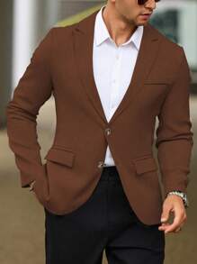 Calvornis Men's Long Sleeve Lapel Neck Business Travel Classy Formal Blazer - Coffee Brown - View 6