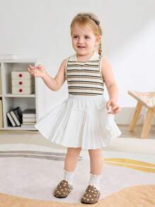 SHEIN Spring/Summer Casual Lightweight All-Match Brown Polka Dot Pattern Cute Slip-On Flat Sandals For Baby Girls