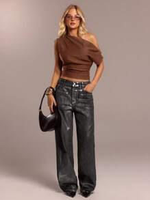 Avantive 女士浪漫舞会正式生日90年代服装商务休闲女士优雅西部装外出时尚休闲Y2K服装俱乐部办公室鸡尾酒复古紧身装狂欢节趣味优雅复古街头装度假乡村音乐会工作服朴素春假单身派对音乐会坏人基本款毕业合身牛仔女装通勤仙女风格上衣 - 棕色 - 查看 5