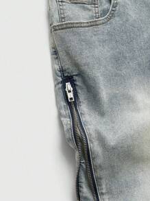 ROMWE MEN Street Life Men's Gradient Color Zipper Pocket Flared Jeans - Blue - View 4