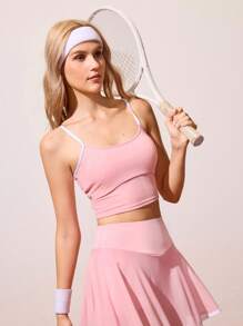 CourtClass Women's Long Pink Racerback Sports Bra For Tennis & Outdoor Workout Yoga Set Bra Top - Baby Pink - View 3