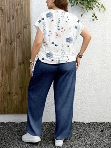 EMERY ROSE 2件套休闲花卉印花套装，蓝色和粉色，加大码，适合夏季 - 彩色 - 查看 3