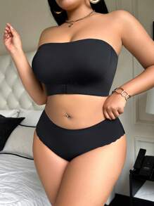 SHEIN 2 piezas Set de ropa interior sin costuras de talla grande - Negro - Ver 5