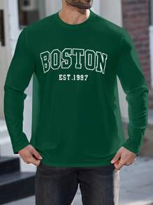 Manfinity Dauomo Men's Letter Printed Short Sleeve T-Shirt - Dark Green - View 3