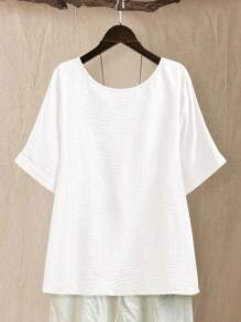 Linhara 大码女式圆领休闲/日常/户外/简约/度假纹理草绿色套头衫，春夏