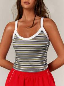 Athîral Top ajustado sin espalda con rayas de moda para mujer, verano