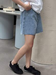 DAZY Teen Girls' Casual Asymmetric Waist Denim Shorts, Summer - Blue - View 4