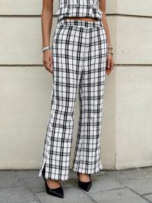 Siren Gaze Women's Business/Work Commute Plaid Tweed Trousers White White Casual Check - White - View 7