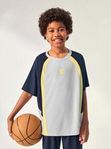 JNSQ Back To School Tween Boy Outdoor Sports Short Sleeve T-Shirt, Children Round Neck Funny Number Print Outdoor Sports Short Sleeve T-Shirt - Multicolor - View 4