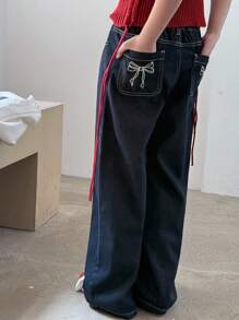 Dazy Kids Girls' Butterfly Print Denim Pants - Blue - View 7