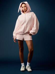 Missguided x Playboy Bunny Ear Zip Through Hoodie With Rabbit Hood Pastel Sweatshirt Fall Winter Loungewear Cute Kawaii Design Oversized Long Sleeve Fashion Statement - Pink - View 6