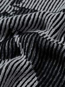 Manfinity Roghcode Áo len nam dáng rộng, vai rớt, in họa tiết toàn thân, viền tương phản, thích hợp mặc mùa thu/đông trở lại trường học. - màu đen - Xem 3