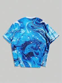 ROMWE MEN Prep 男士休闲夏季扎染水钻点缀网眼T恤 - 彩色 - 查看 2