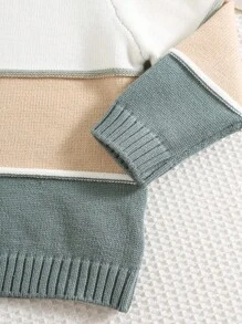 SHEIN 男童休闲舒适百搭拼色圆领毛衣，适合秋冬季 - 彩色 - 查看 5