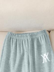 SHEIN Young Boy Loose Fit Soft Blend Ribbed Fabric Letter Print Jogger Pants, Suitable For Autumn/Winter Back To School Season