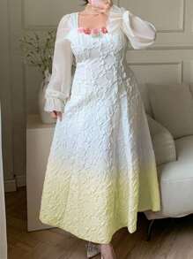 Modelyn Vestido Elegante de Decoração Floral 3D Ombré Plus Size