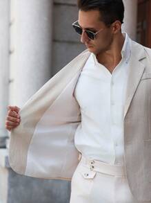 Manfinity AFTRDRK Men's Solid Color Casual Business Blazer, Old Money - Khaki - View 5