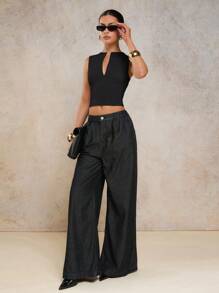 COSMINA 女士简约通勤纯色缺口领修身吊带背心，夏季