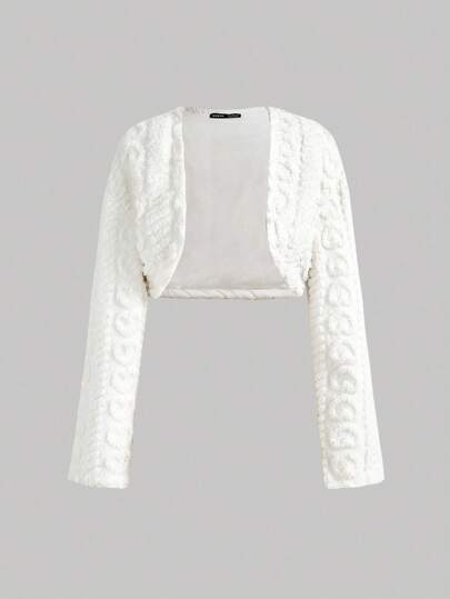 SHEIN MOD 纹理羊毛圆领长袖休闲夹克