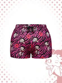 Betty Boop | ROMWE Quần short nơ ruy băng họa tiết ngựa vằn cỡ lớn đa năng họa tiết hoạt hình cỡ lớn - Nhiều màu - Xem 1
