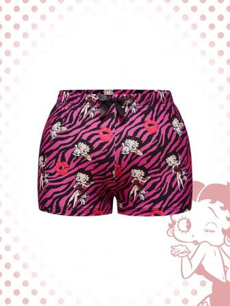 Betty Boop | ROMWE Plus Size Cartoon Figure Graphic Versatile Regular Zebra Print Bowknot Ribbon Shorts