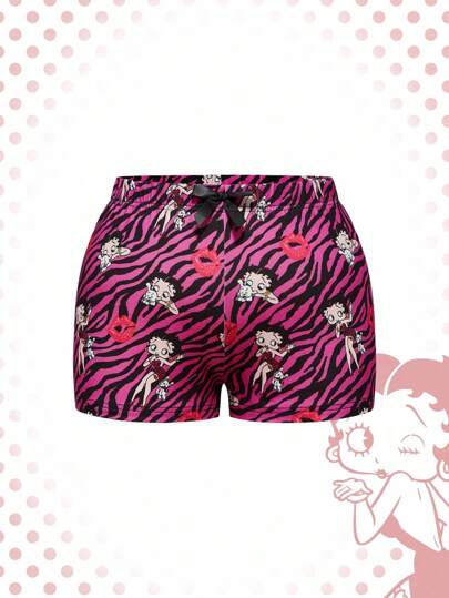 Betty Boop | ROMWE Plus Size Cartoon Figure Graphic Versatile Regular Zebra Print Bowknot Ribbon Shorts