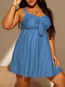 Swim Lushoire 2 件大码女式比基尼上衣和裙子泳衣套装，随机印花，时尚休闲度假装 - 藍白色 - 查看 4