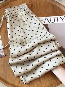 GlowEve 高腰波点缎面抽绳宽松垂坠直筒裤，适合度假、毕业典礼、音乐节、波西米亚风格腰带、独立日、休闲通勤 - 彩色 - 查看 1