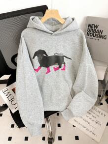 INAWLY Áo nỉ có mũ in hình chó theo phong cách tối giản, thích hợp mặc hàng ngày, tay dài, phù hợp cho lễ tốt nghiệp, giáo viên, hoặc mùa tựu trường. - Xám - Xem 1