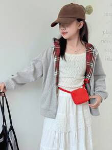 DAZY 少女针织保暖内衬卫衣，秋季卫衣 - 灰色 - 查看 5