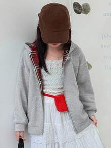 DAZY 少女针织保暖内衬卫衣，秋季卫衣 - 灰色 - 查看 1