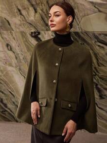 MOTF PREMIUM CONTRAST FAUX FUR BUTTON UP OVERCOAT - Olive Green - View 8