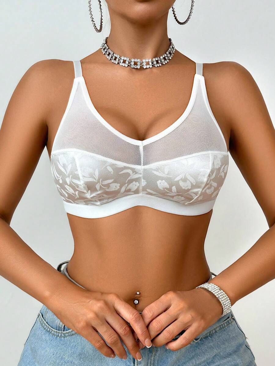 SHEIN 1 pieza Sujetador inalámbrico minimalista de uso diario con estampado para mujer