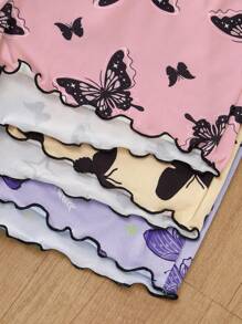 SHEIN Conjunto de pijama informal de 3 piezas con estampado de mariposas, pantalones cortos y tirantes