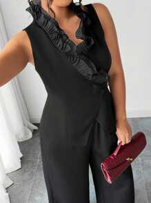 Elenzga Plus Size Women's Black Summer Curve Elegant Cocktail Gothic Prep 3D Floral Vest Suit,Fashion Decorative Button Blazer Set Dark Feminine Commuter - Black - View 8