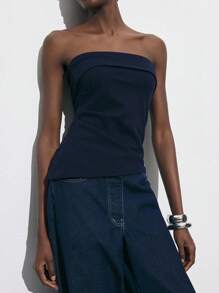 SHEIN X Sofía Suescun Maija 女士蓝色休闲夏季背心，不对称下摆性感日常装，适合音乐节、通勤风格 - 綠色 - 查看 2