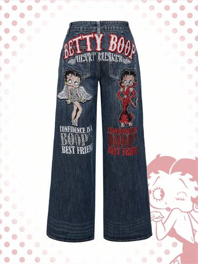 Betty Boop | ROMWE Y2K Retro Streetwear Betty Collab Angel Demon Loose Fit Jeans