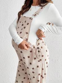 SHEIN Fall Clothes,Autumn Clothes,Maternity Autumn Clothes Maternity Maternity Casual Collegiate Style All-Over Print Adjustable Strap Jumpsuit Maternity Overalls Pregnancy Overalls Maternity Jumpsuits Pregnancy Jumpsuits Maternity Clothes - Khaki - View 5