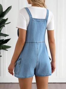 SHEIN Pregnant Women Casual Everyday Collegiate Utility Denim Jumpsuit - Blue - View 2