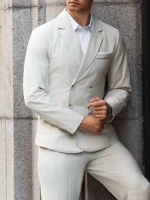 Manfinity Bizformal 男士纯色夹克和裤子套装 - 米色 - 查看 7