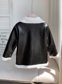 SHEIN Babygirl Cute Autumn/Winter Versatile Plush Fleece Faux Fur Jacket, Black & White Baby Boy Coat Baby Boy Leather Jacket Baby Boy Biker Jacket Baby Boy Faux Leather Jacket Baby Boy Sherpa Jacket Baby Girl Leather Jacket Baby Jacket Baby Girl Sherpa Jacket Baby Girl Faux Leather Jacket Fall