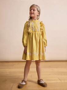 Maija Kids Maija Kids Vestidos de manga larga con ribete de Ruffle bordado para niñas jóvenes