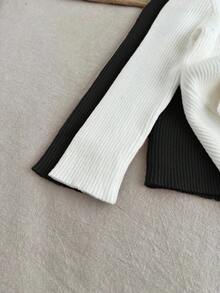 SHEIN LMoss Kids LMoss 多件装女婴高领长袖修身套头衫 - 黑與白 - 查看 3